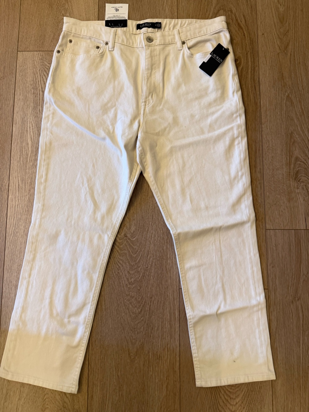 NWT Lauren Ralph Lauren Cream High Rise Straight Ankle Jeans Size 16